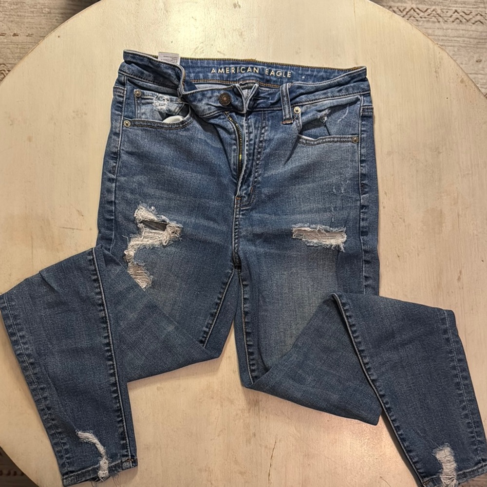 American Eagle Outfitters Blue Skinny Distressed Jeans